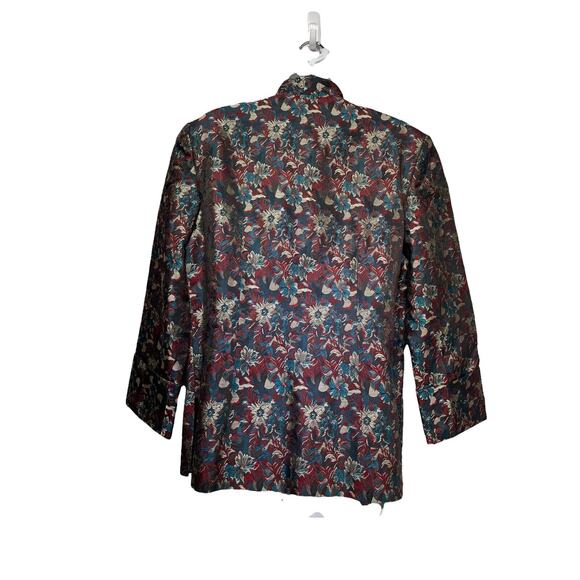 Vintage Lan Vie Asian Brocade Button up long sleeve V-neck blazer Coat - Picture 4 of 7